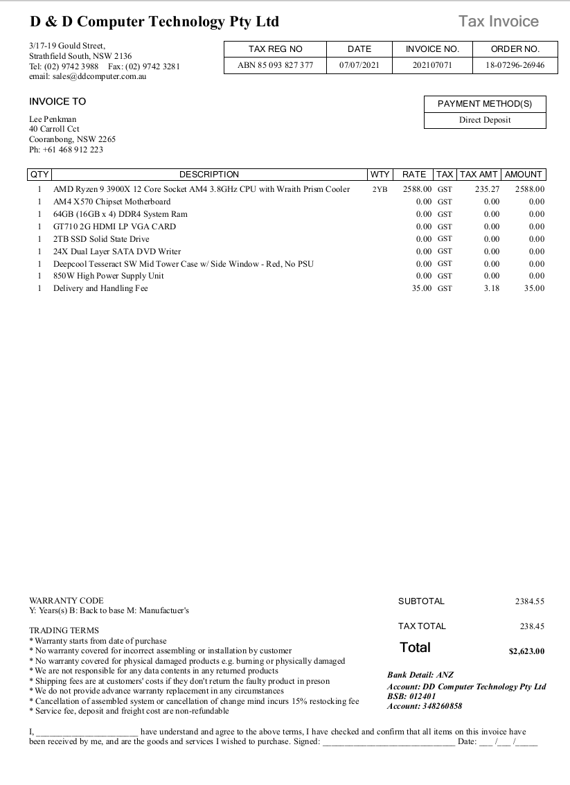 Computer Invoice